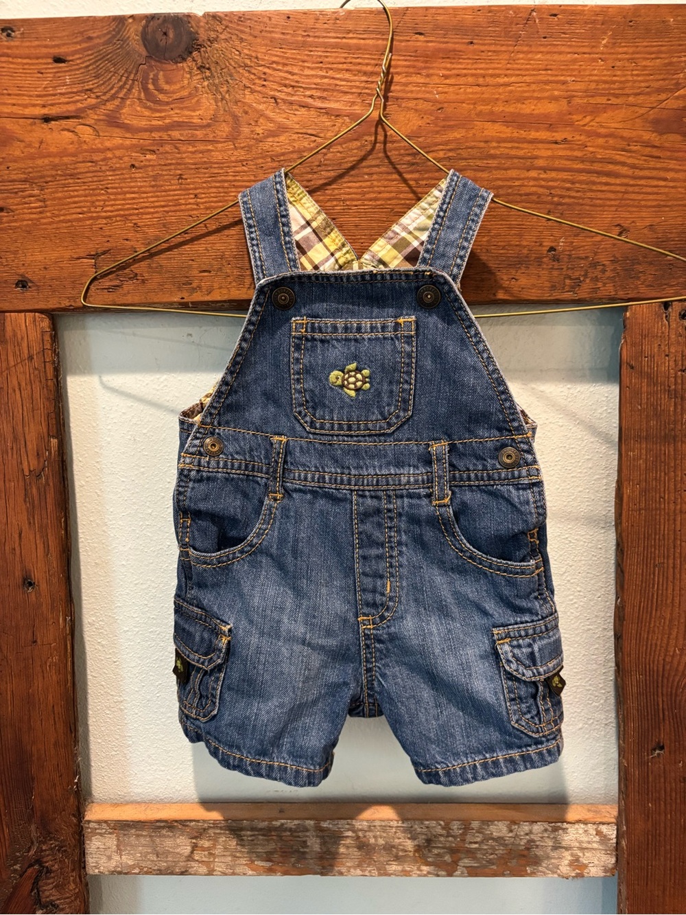 Gymboree Blue Denim Shortall with Plaid Lining